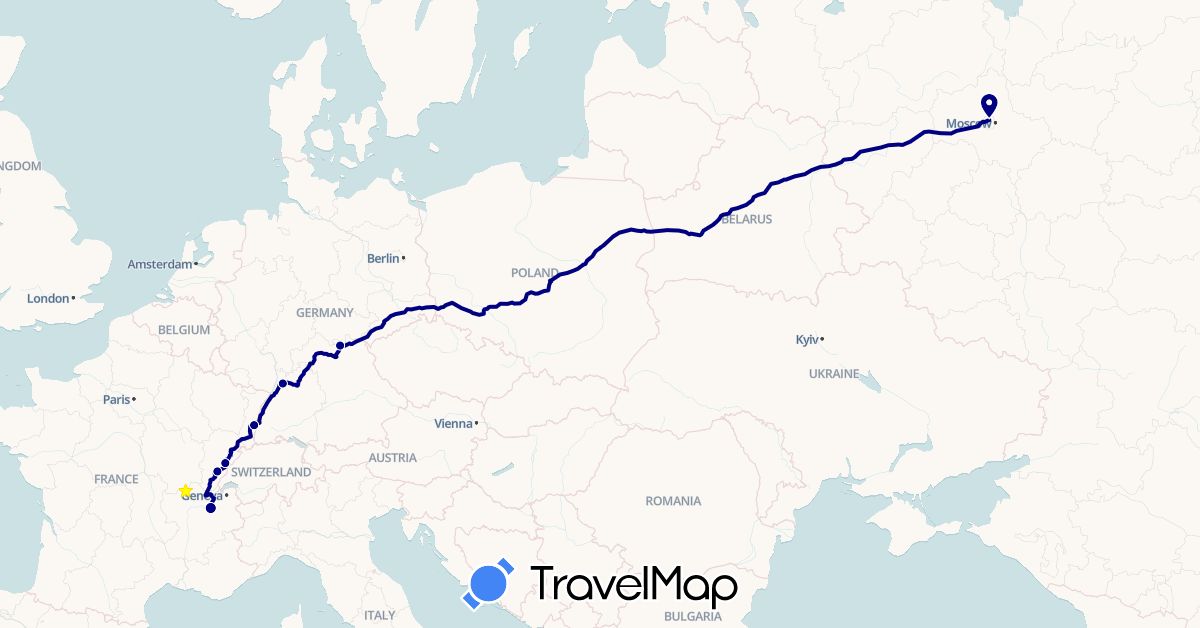 TravelMap itinerary: driving in Germany, France, Russia (Europe)